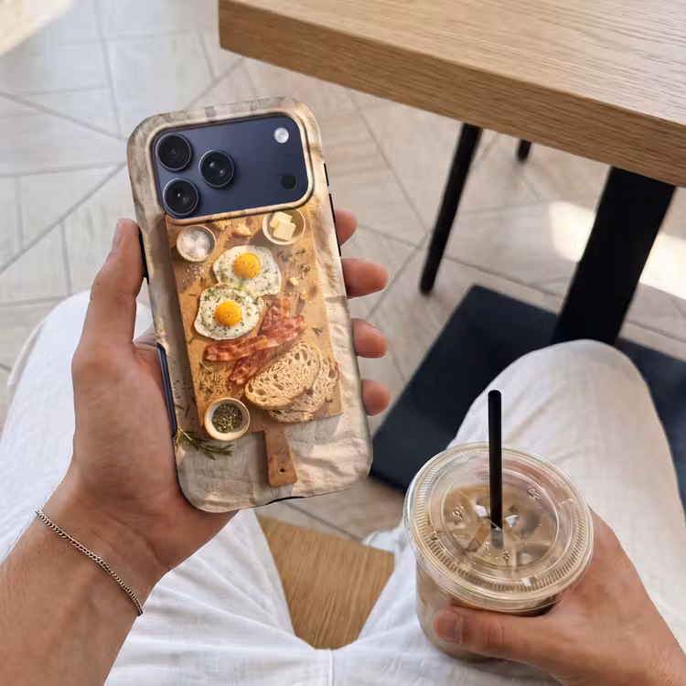 Telefoonhoesje Toughcase - Eten - Ontbijt - Hout - Rustiek - Geel — 4