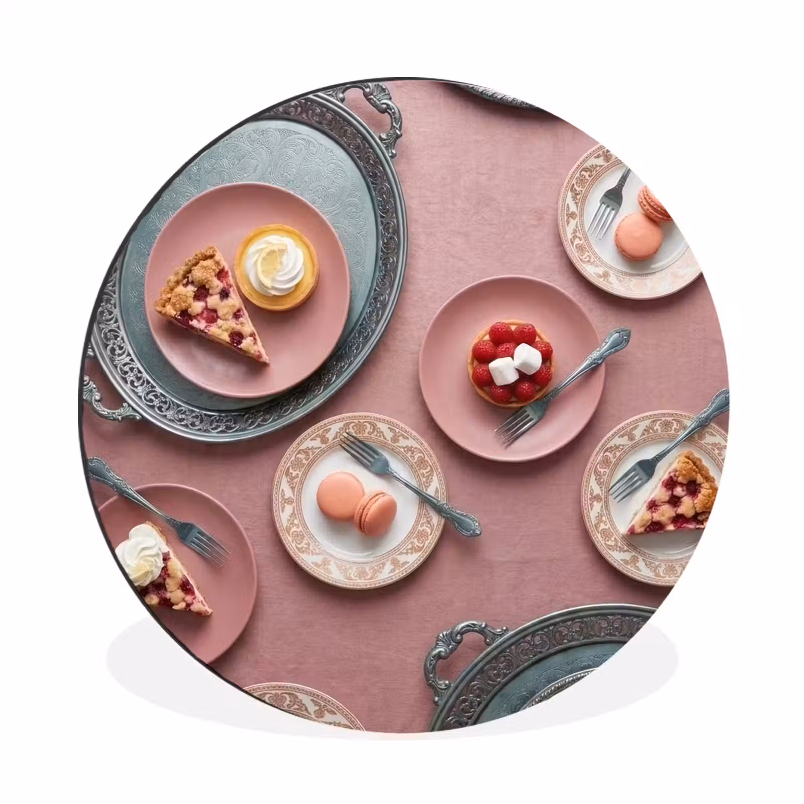 Wandcirkel - Aluminium - Dessert - Taart - Gebak - Zoet - Roze — 1