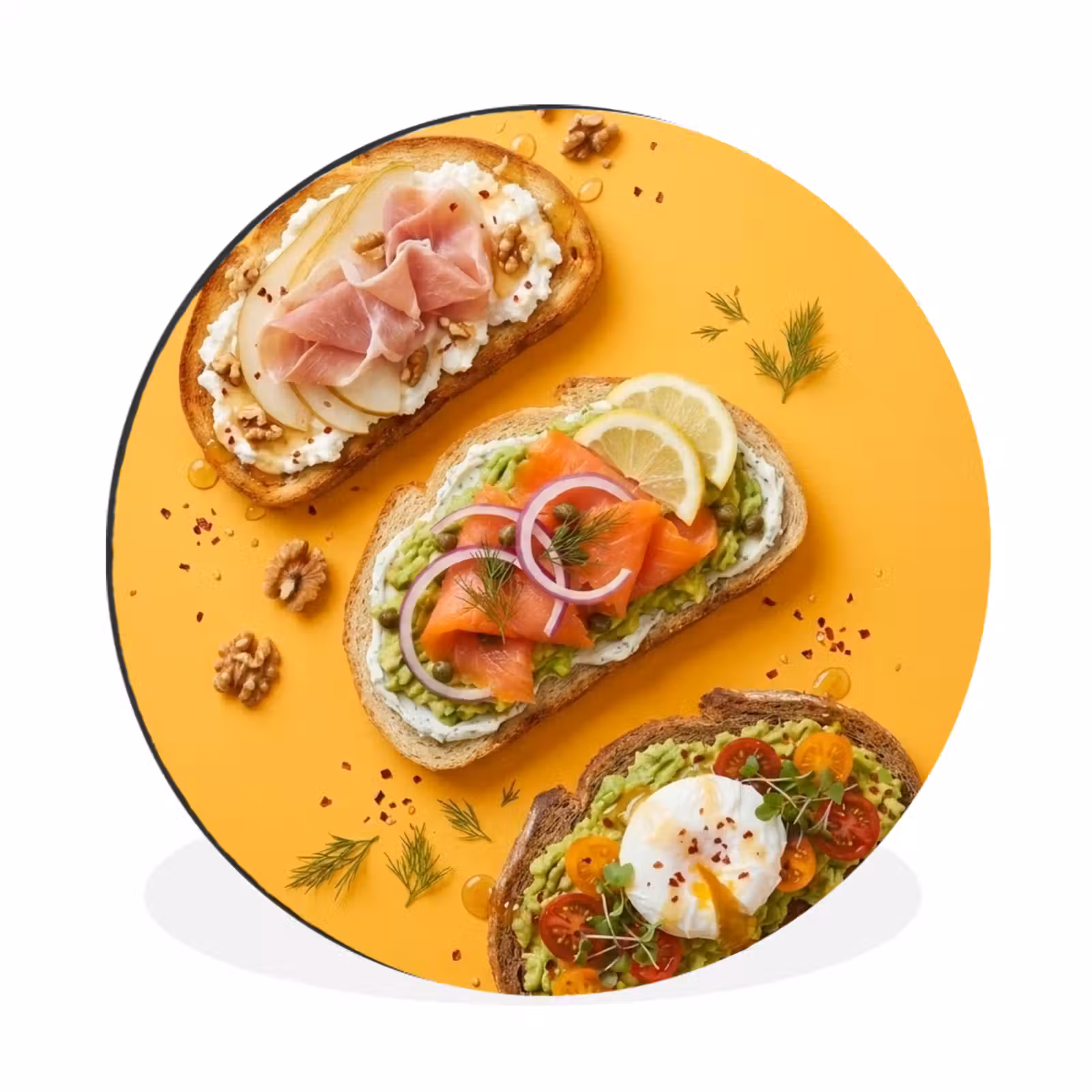 Wandcirkel - Aluminium - Eten - Brood - Ontbijt - Modern - Kleurrijk — 1