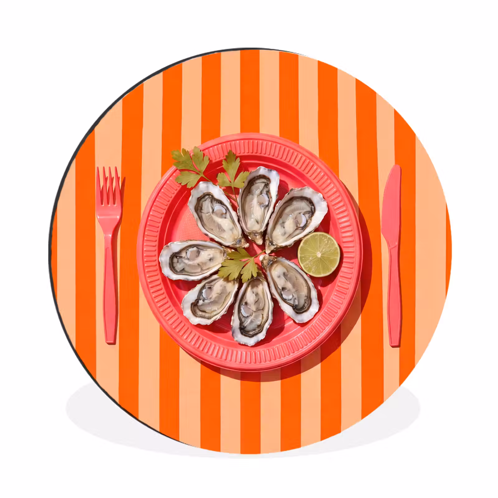 Wandcirkel - Aluminium - Eten - Oester - Zeevruchten - Oranje - Modern — 1