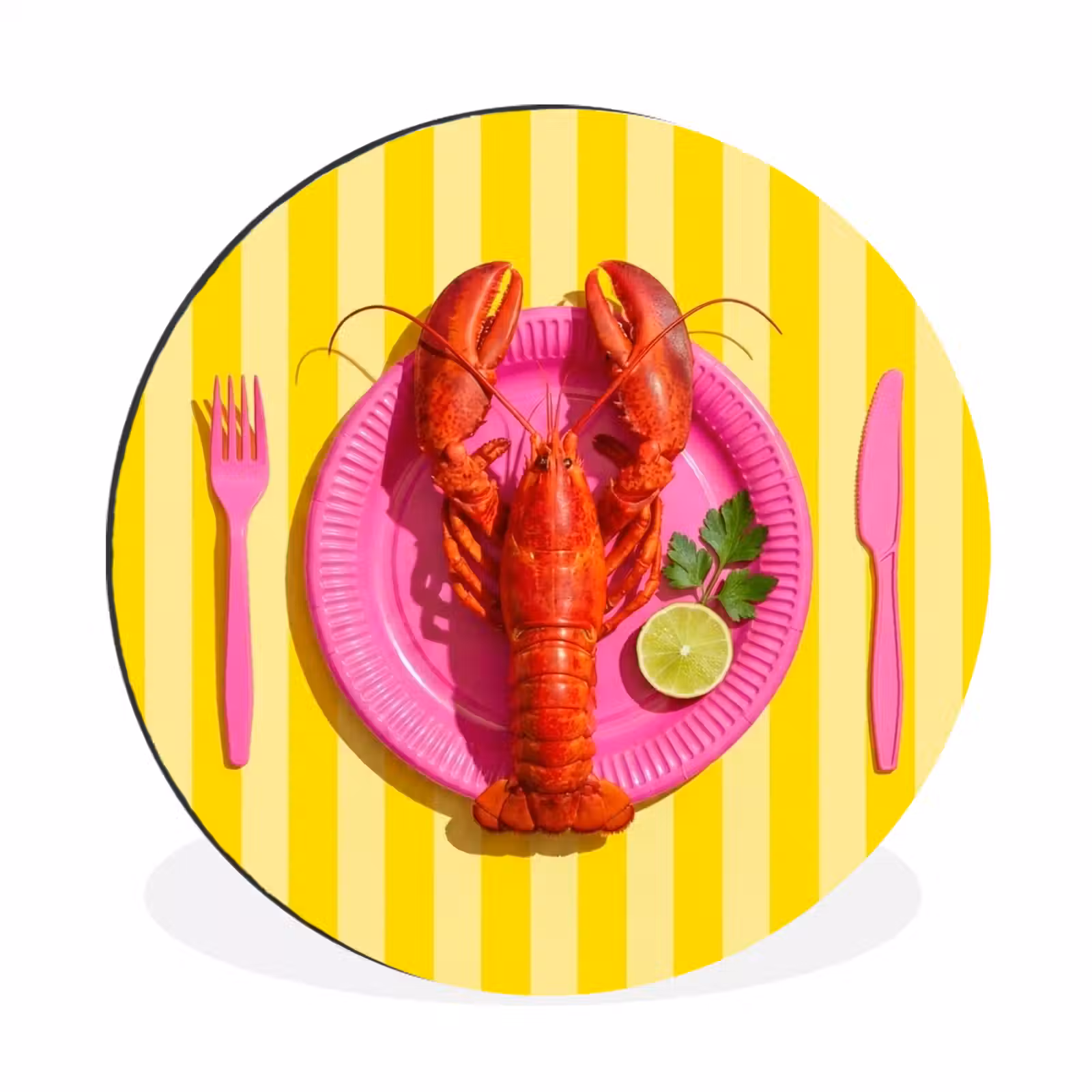 Wandcirkel - Aluminium - Eten - Roze - Geel - Modern - Culinaire — 1