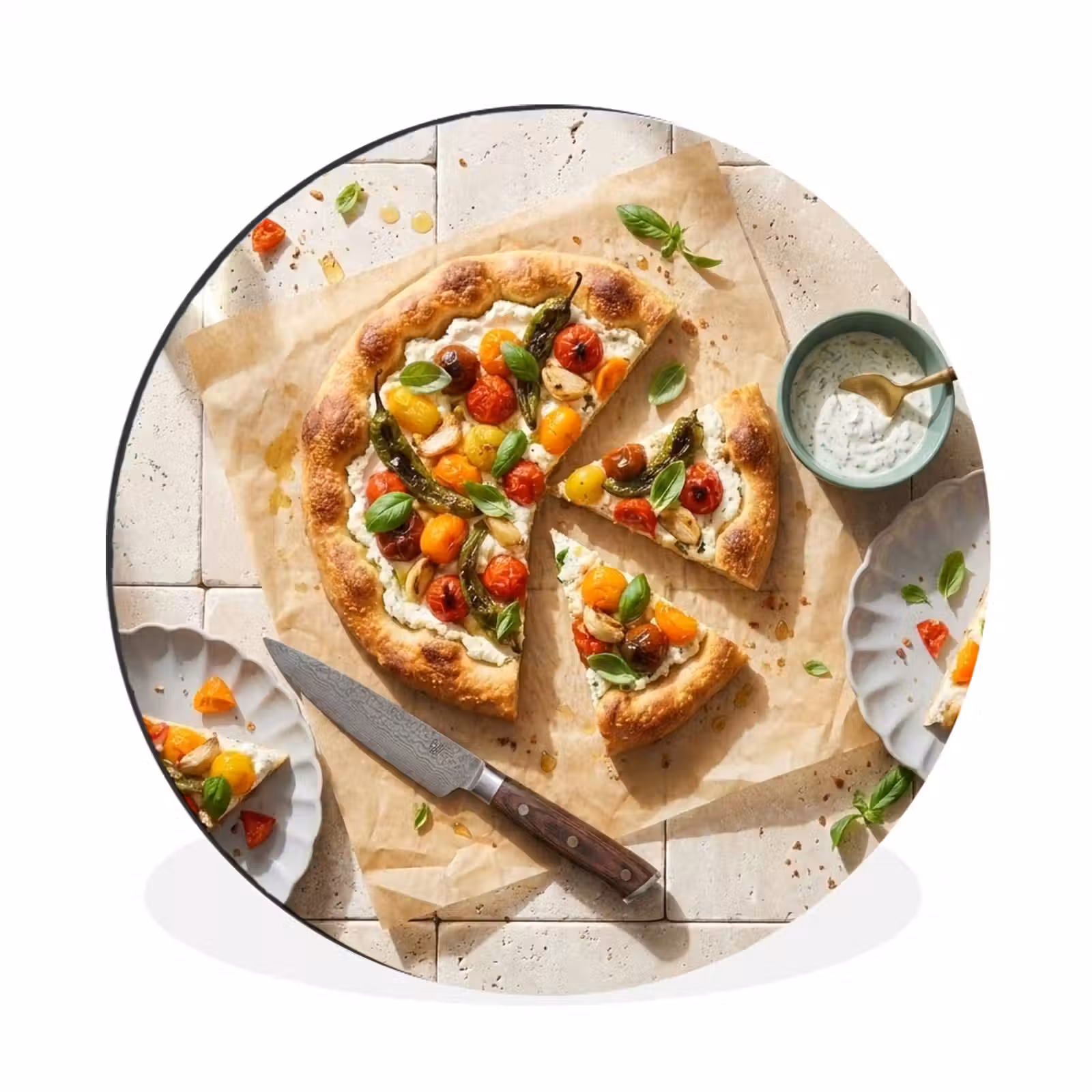 Wandcirkel - Aluminium - Eten - Tomaten - Basilicum - Maaltijd - Vers — 1