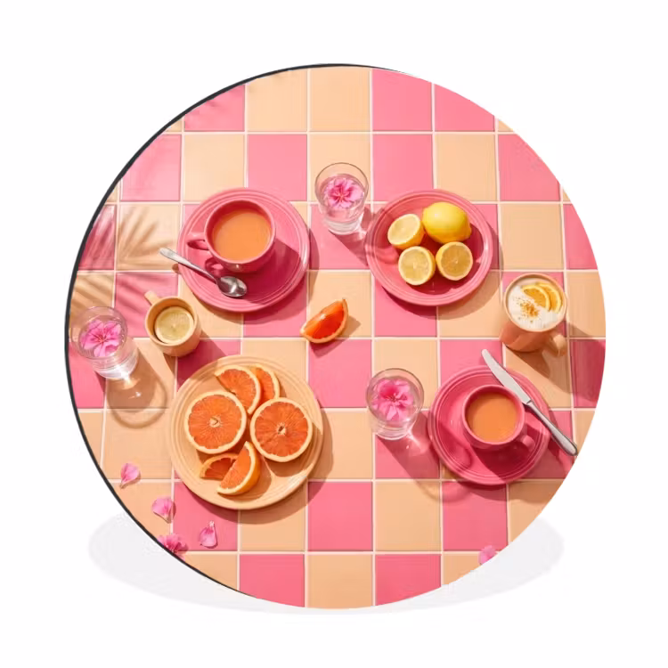 Wandcirkel - Aluminium - Eten - Citrusvruchten - Stillevens - Roze - Oranje — 1