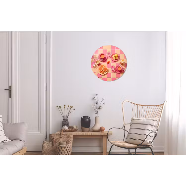 Wandcirkel - Aluminium - Eten - Citrusvruchten - Stillevens - Roze - Oranje — 2