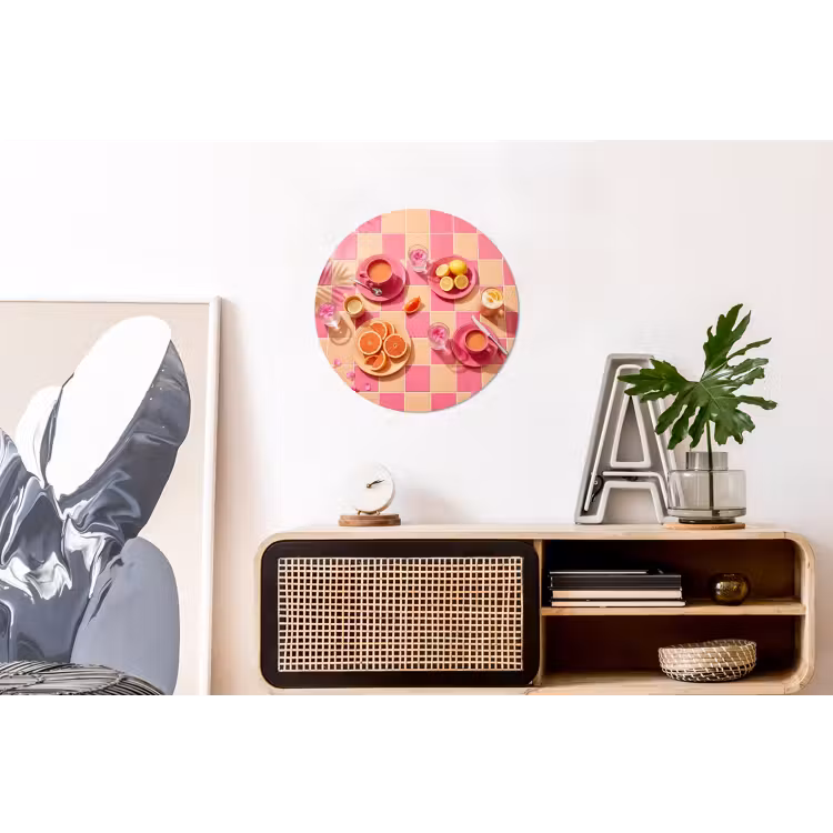 Wandcirkel - Aluminium - Eten - Citrusvruchten - Stillevens - Roze - Oranje — 3