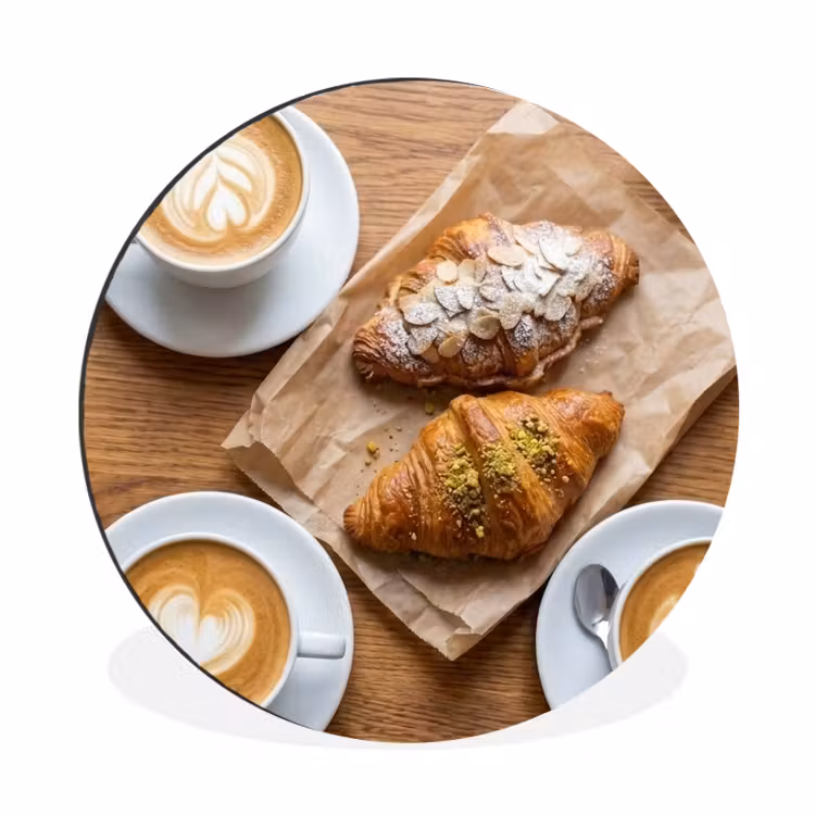 Wandcirkel - Aluminium - Eten - Croissant - Koffie - Ontbijt - Modern — 1