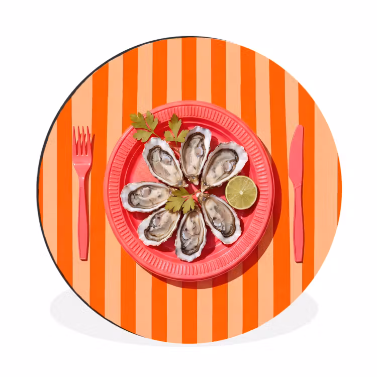 Wandcirkel - Aluminium - Eten - Oester - Zeevruchten - Oranje - Modern — 1