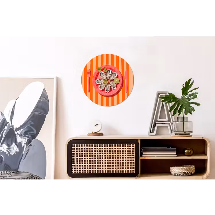 Wandcirkel - Aluminium - Eten - Oester - Zeevruchten - Oranje - Modern — 3