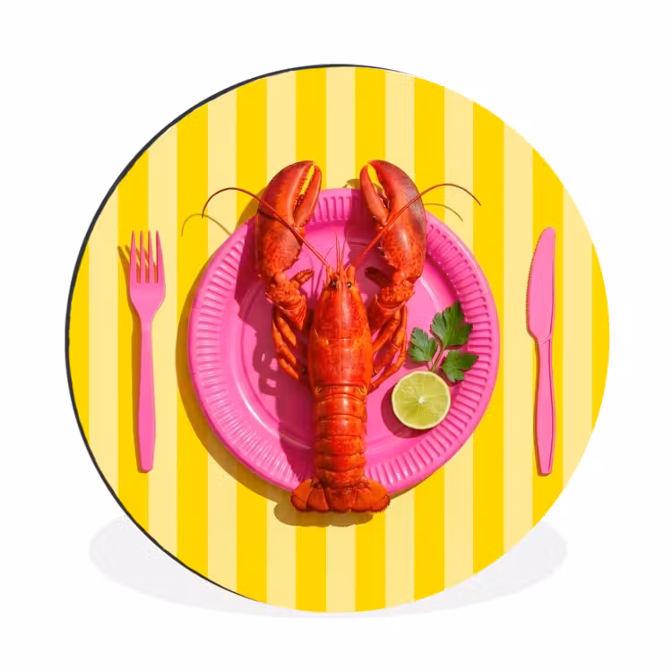 Wandcirkel - Aluminium - Eten - Roze - Geel - Modern - Culinaire — 1
