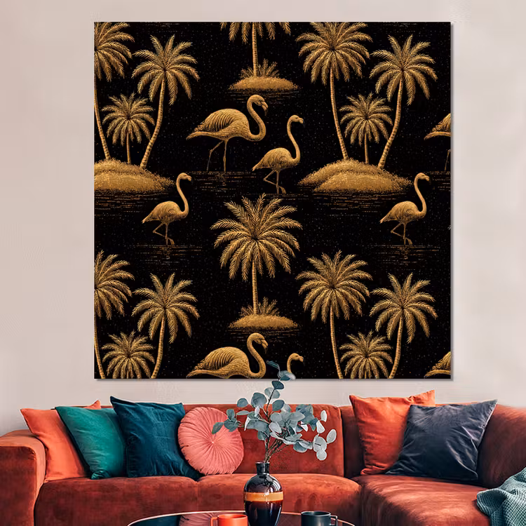 Forex - Flamingo - Palmbomen - Tropisch - Goud - Zwart — 3