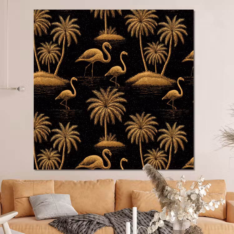 Forex - Flamingo - Palmbomen - Tropisch - Goud - Zwart — 4