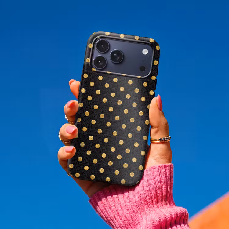 Telefoonhoesje Toughcase - Polka Dot - Stippen - Goud - Zwart — 2