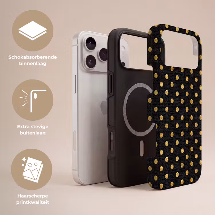Telefoonhoesje Toughcase - Polka Dot - Stippen - Goud - Zwart — 3