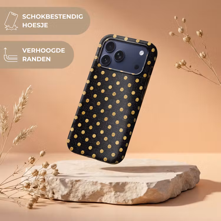 Telefoonhoesje Toughcase - Polka Dot - Stippen - Goud - Zwart — 5