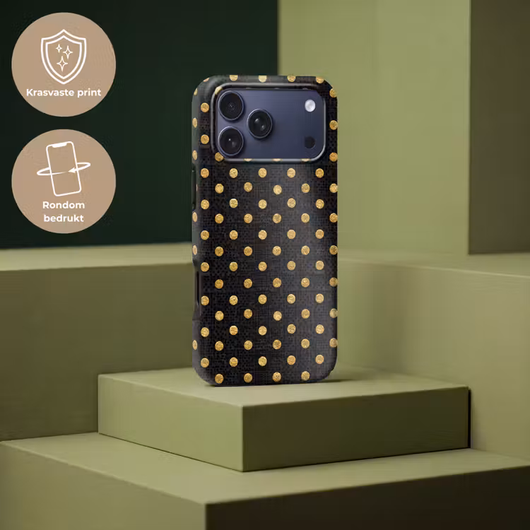 Telefoonhoesje Toughcase - Polka Dot - Stippen - Goud - Zwart — 7