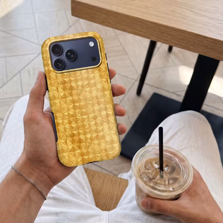 Telefoonhoesje Toughcase - Tegels - Geometrisch - Reliëf - Goud — 4