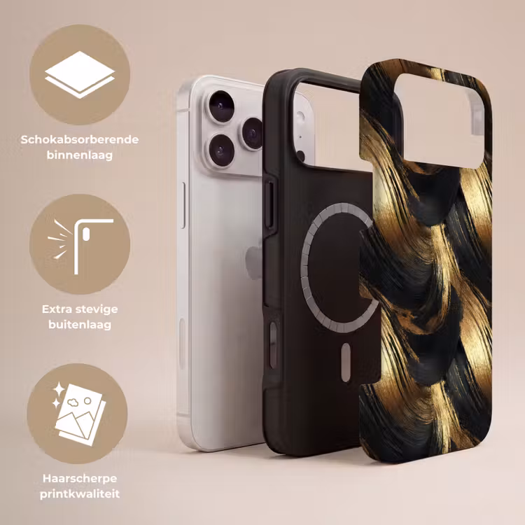 Telefoonhoesje Toughcase - Verfstreken - Abstract - Goud - Zwart — 3