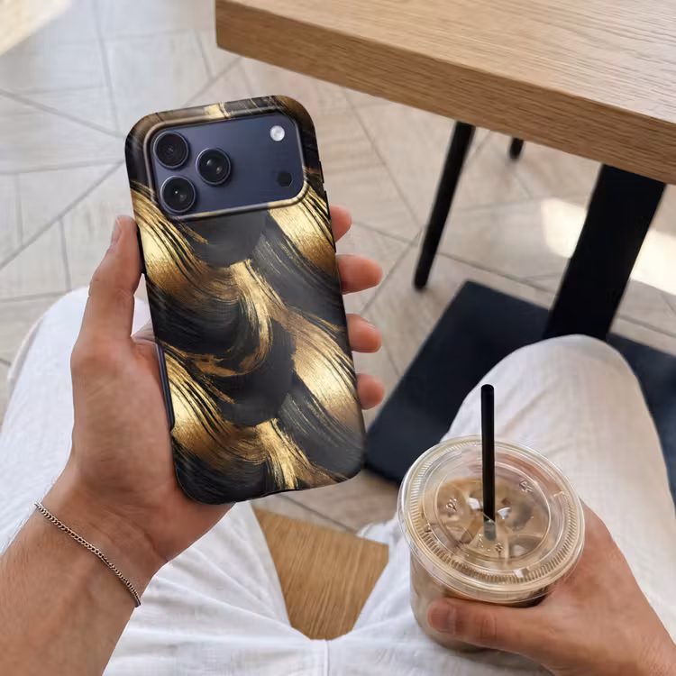 Telefoonhoesje Toughcase - Verfstreken - Abstract - Goud - Zwart — 4
