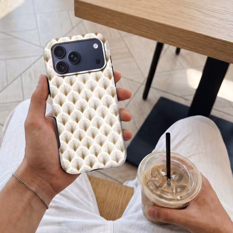 Telefoonhoesje Toughcase - Waaiers - Art Deco - Elegant - Goud - Wit — 4
