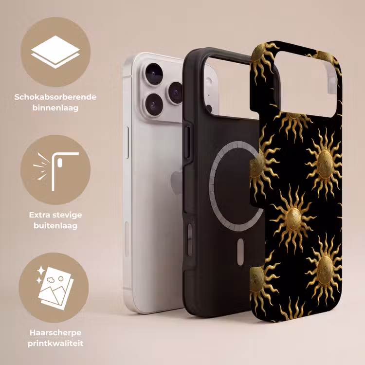 Telefoonhoesje Toughcase - Zon - Patroon - Luxe - Goud - Zwart — 3