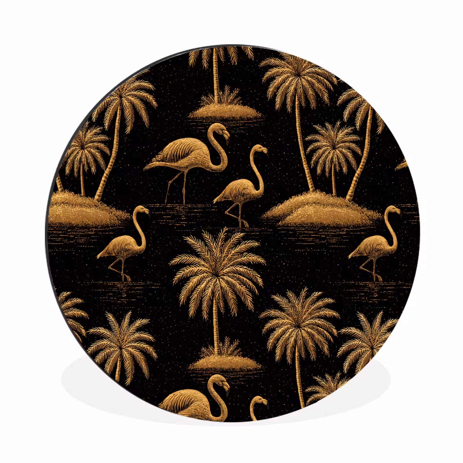 Wandcirkel - Aluminium - Flamingo - Palmbomen - Tropisch - Goud - Zwart — 1