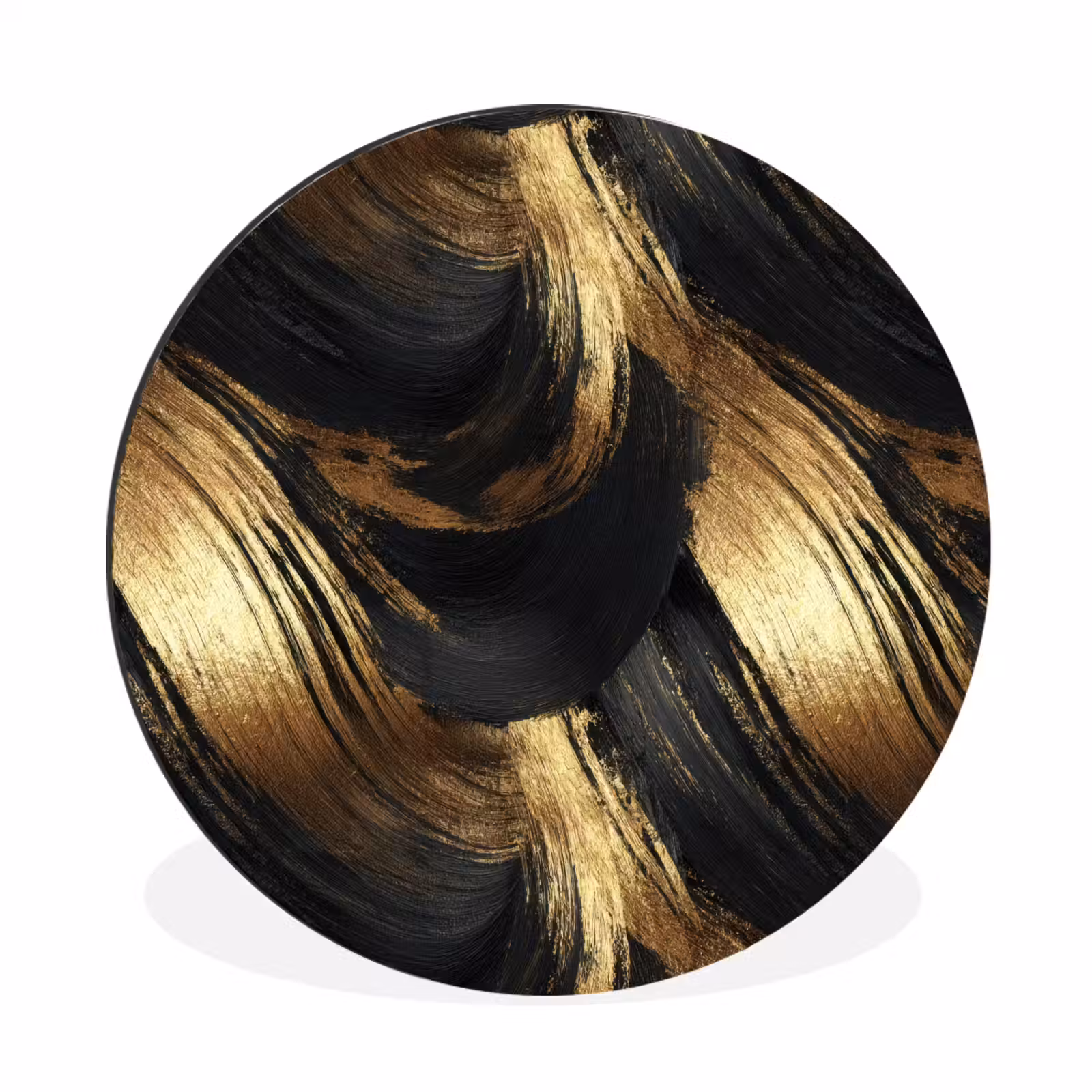 Wandcirkel - Aluminium - Verfstreken - Abstract - Goud - Zwart — 1