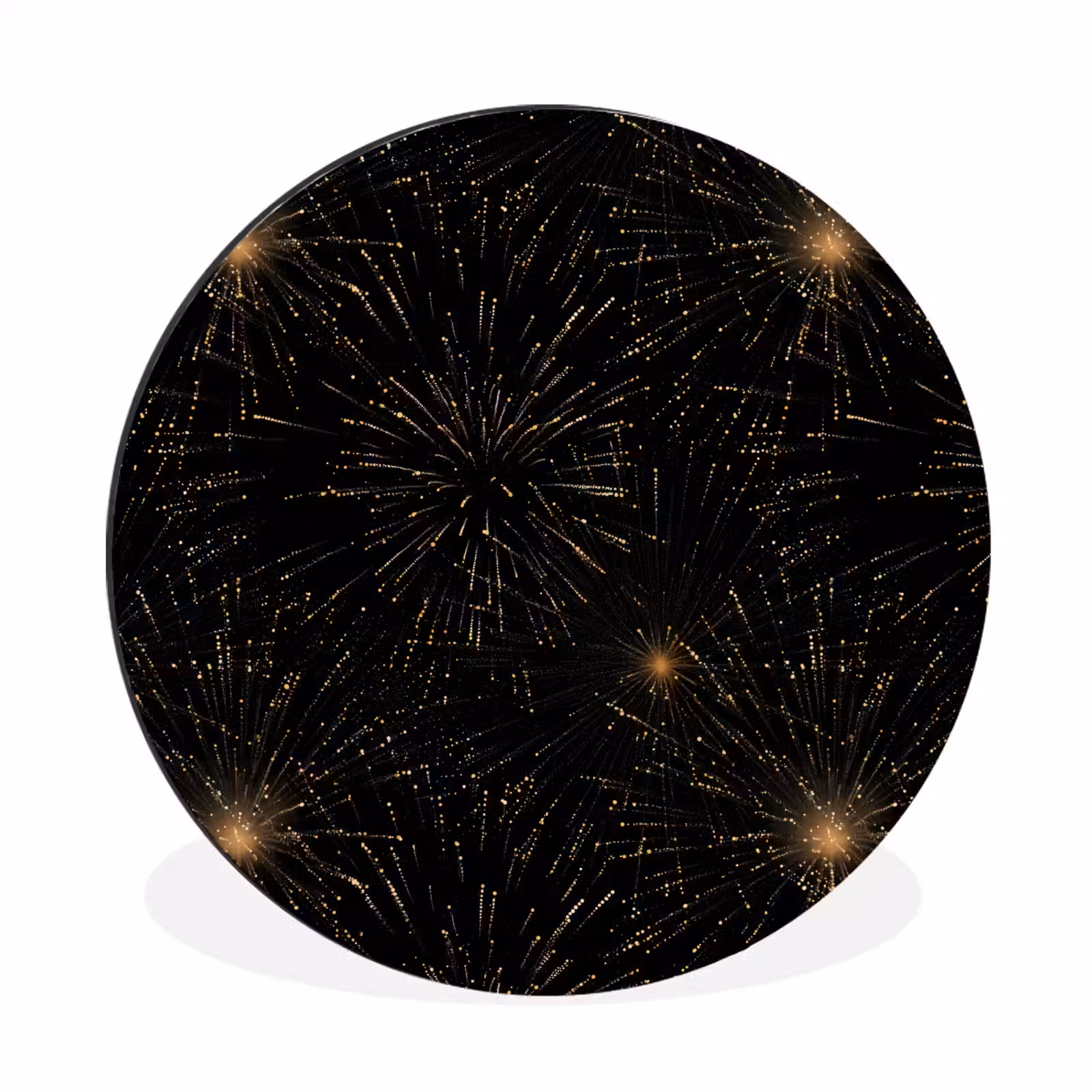 Wandcirkel - Aluminium - Vuurwerk - Patroon - Feestelijk - Goud - Zwart — 1