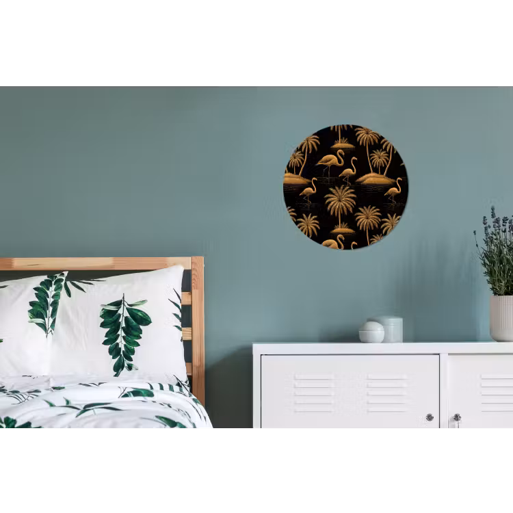 Wandcirkel - Aluminium - Flamingo - Palmbomen - Tropisch - Goud - Zwart — 4