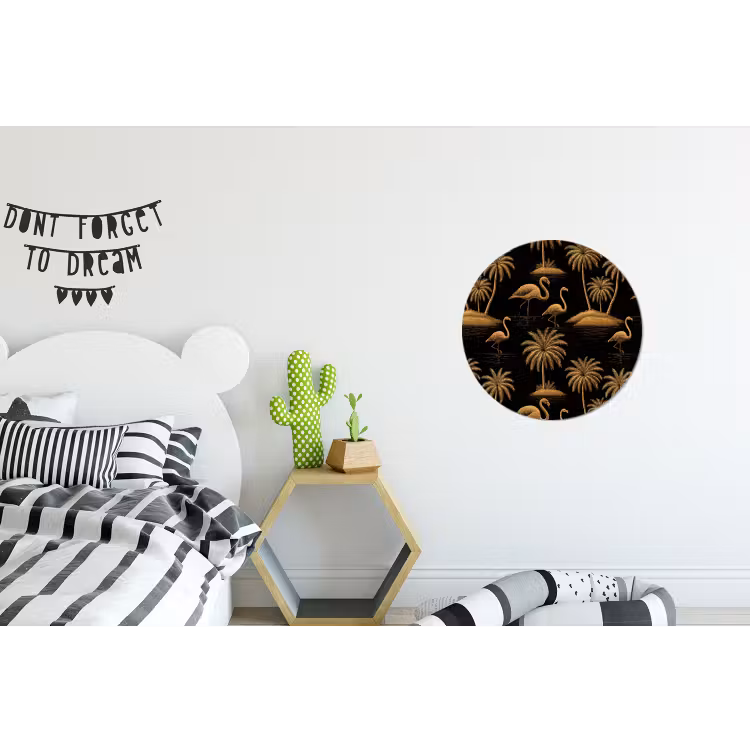 Wandcirkel - Aluminium - Flamingo - Palmbomen - Tropisch - Goud - Zwart — 5
