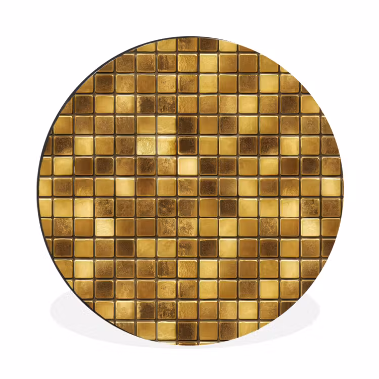 Wandcirkel - Aluminium - Tegels - Mozaïek - Luxe - Warm Goud — 1