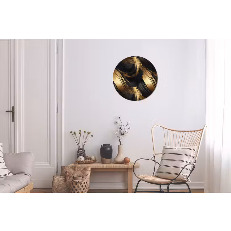 Wandcirkel - Aluminium - Verfstreken - Abstract - Goud - Zwart — 2