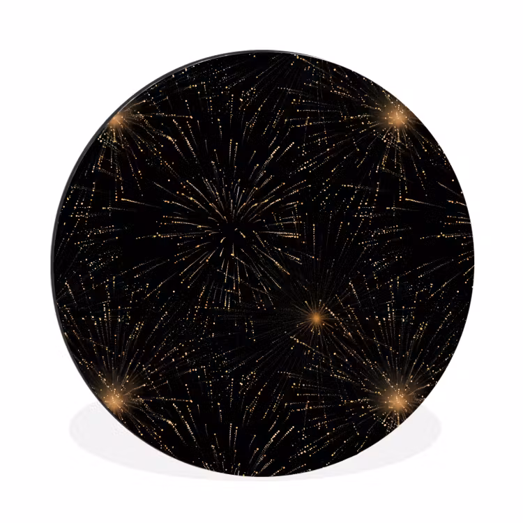 Wandcirkel - Aluminium - Vuurwerk - Patroon - Feestelijk - Goud - Zwart — 1