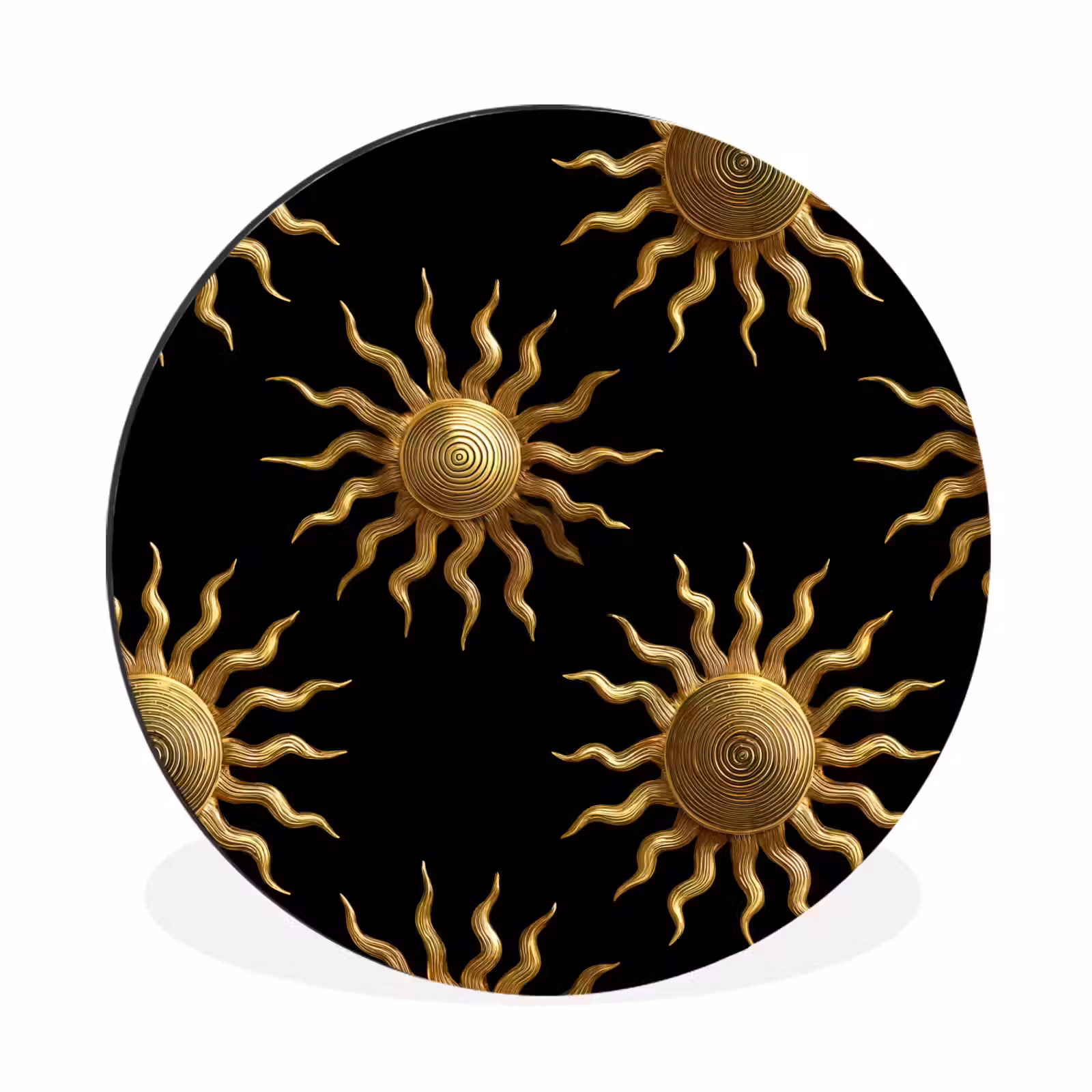 Wandcirkel - Aluminium - Zon - Patroon - Luxe - Goud - Zwart — 1