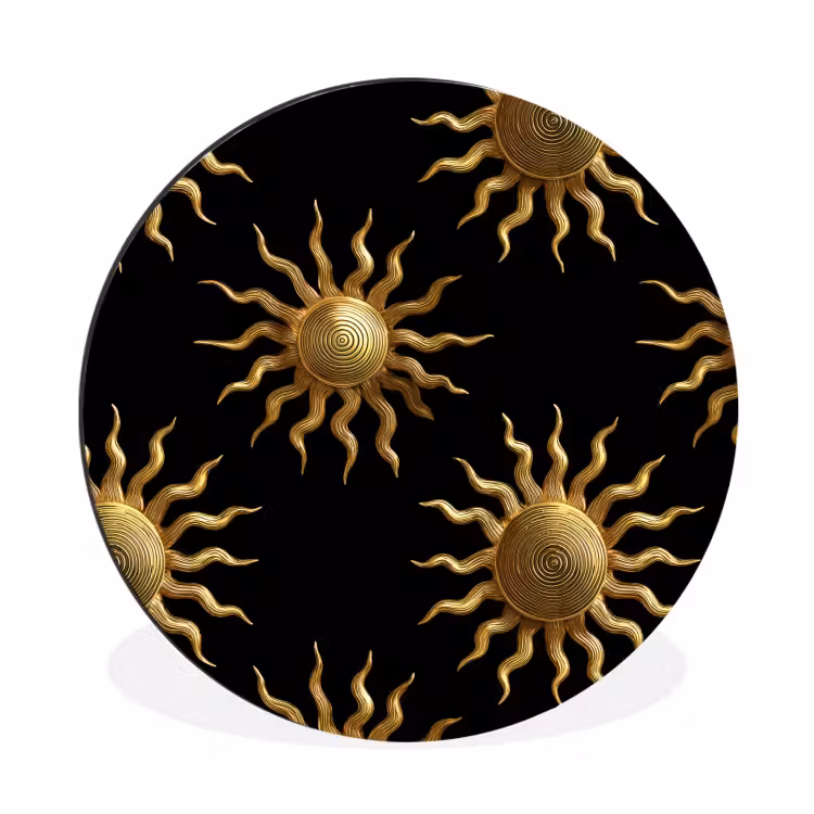 Wandcirkel - Aluminium - Zon - Patroon - Luxe - Goud - Zwart — 1