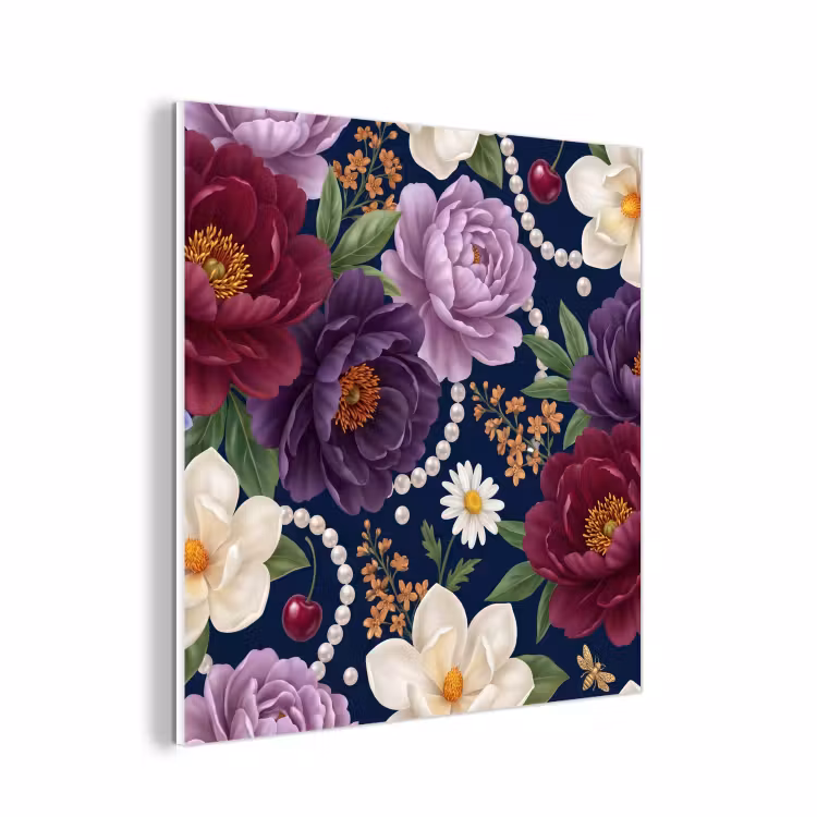 Forex - Bloemen - Parels - Decoratie - Modern - Blauw — 1