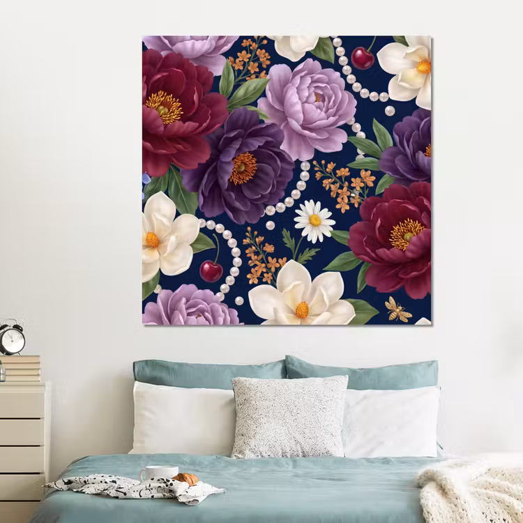 Forex - Bloemen - Parels - Decoratie - Modern - Blauw — 2