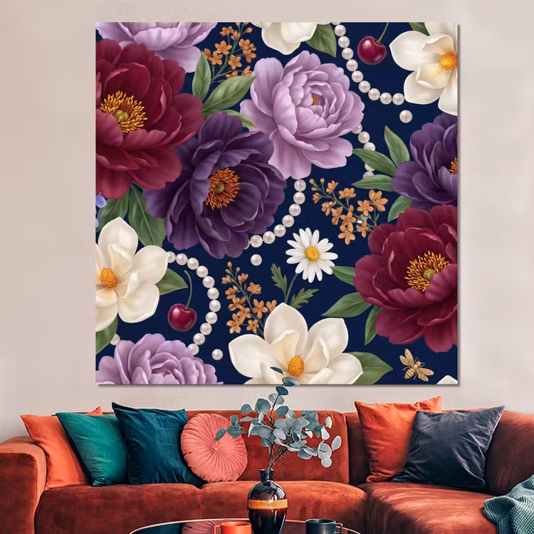 Forex - Bloemen - Parels - Decoratie - Modern - Blauw — 3