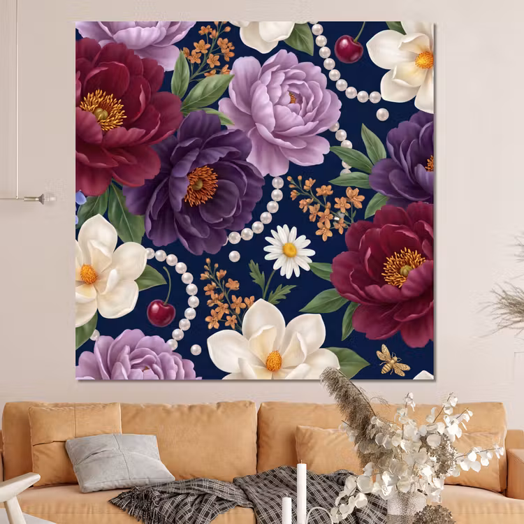 Forex - Bloemen - Parels - Decoratie - Modern - Blauw — 4