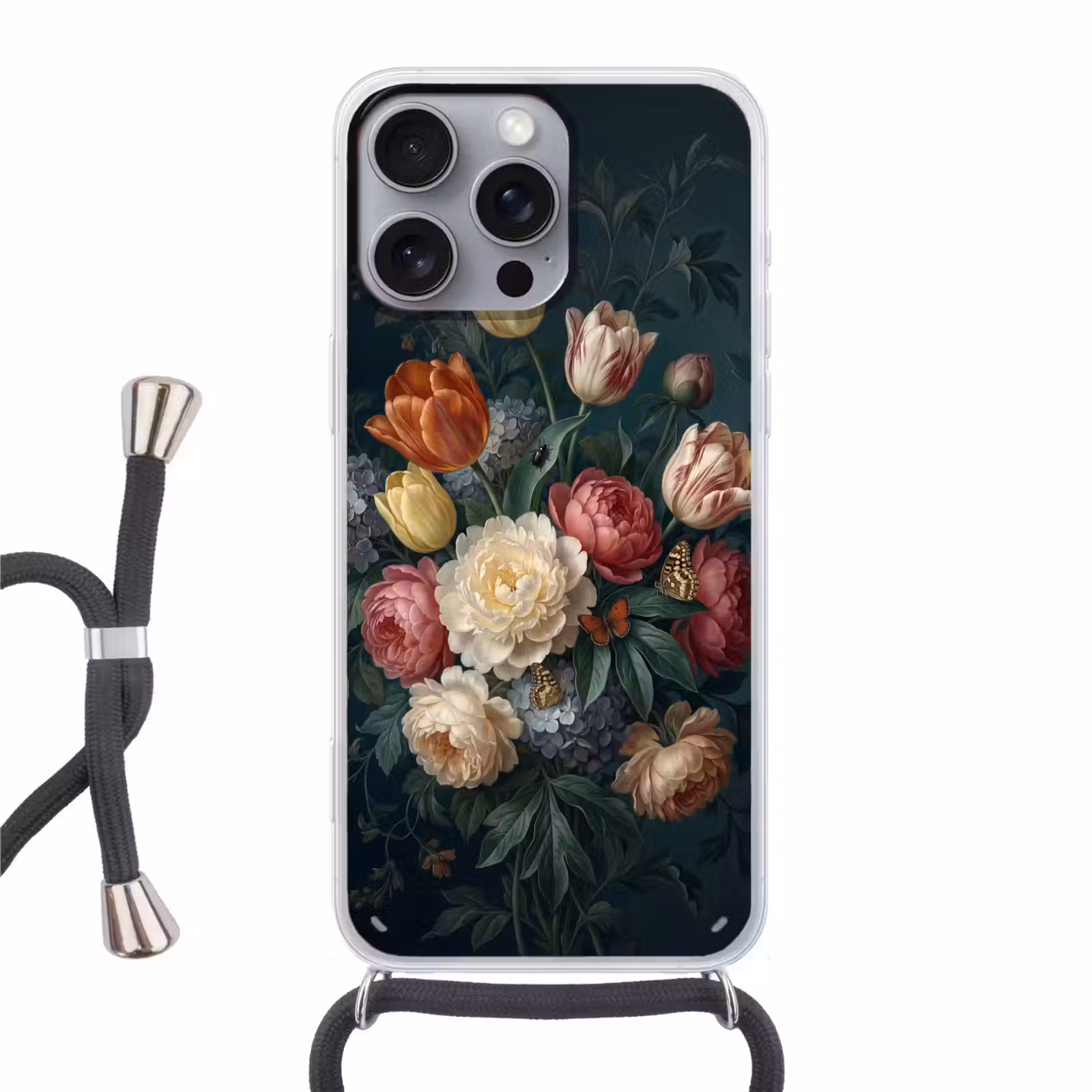 Telefoonhoesje met koord - Bloemen - Boeket - Natuur - Klassiek - Donker — 1