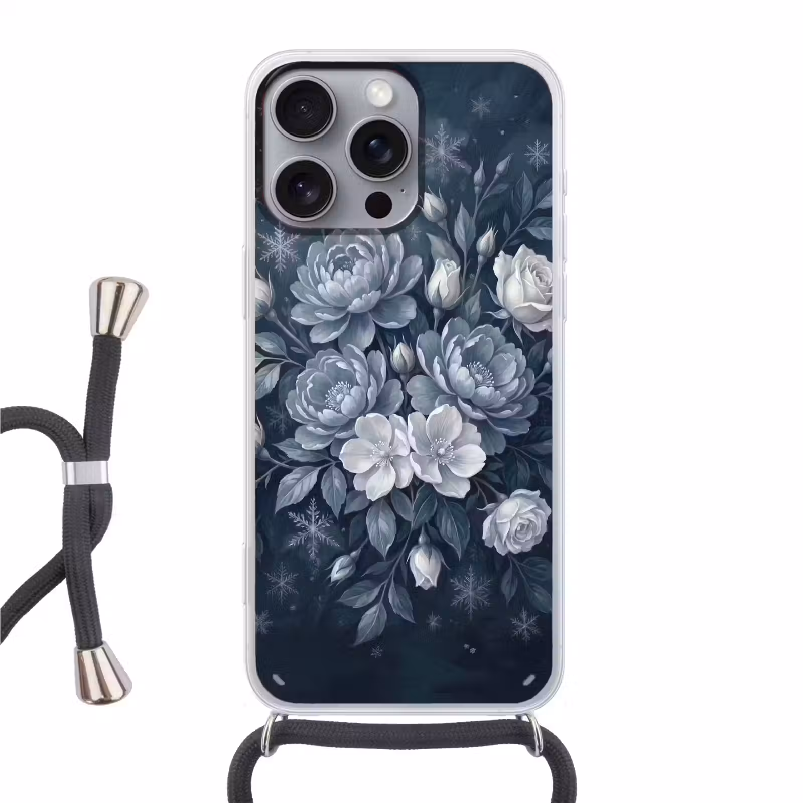 Telefoonhoesje met koord - Bloemen - Boeket - Winter - Abstract - Blauw — 1