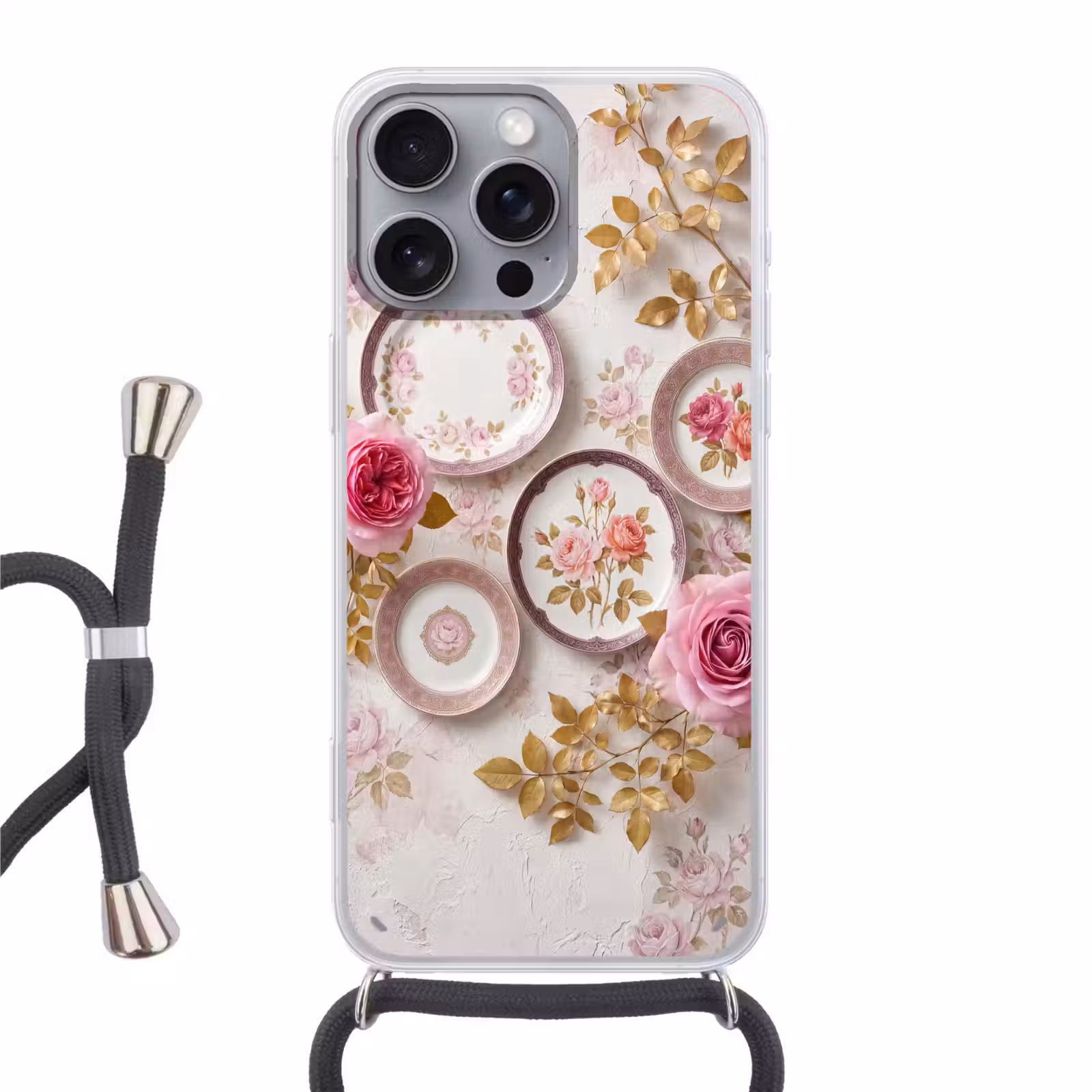 Telefoonhoesje met koord - Bloemen - Patroon - Vintage - Roze - Decoratie — 1