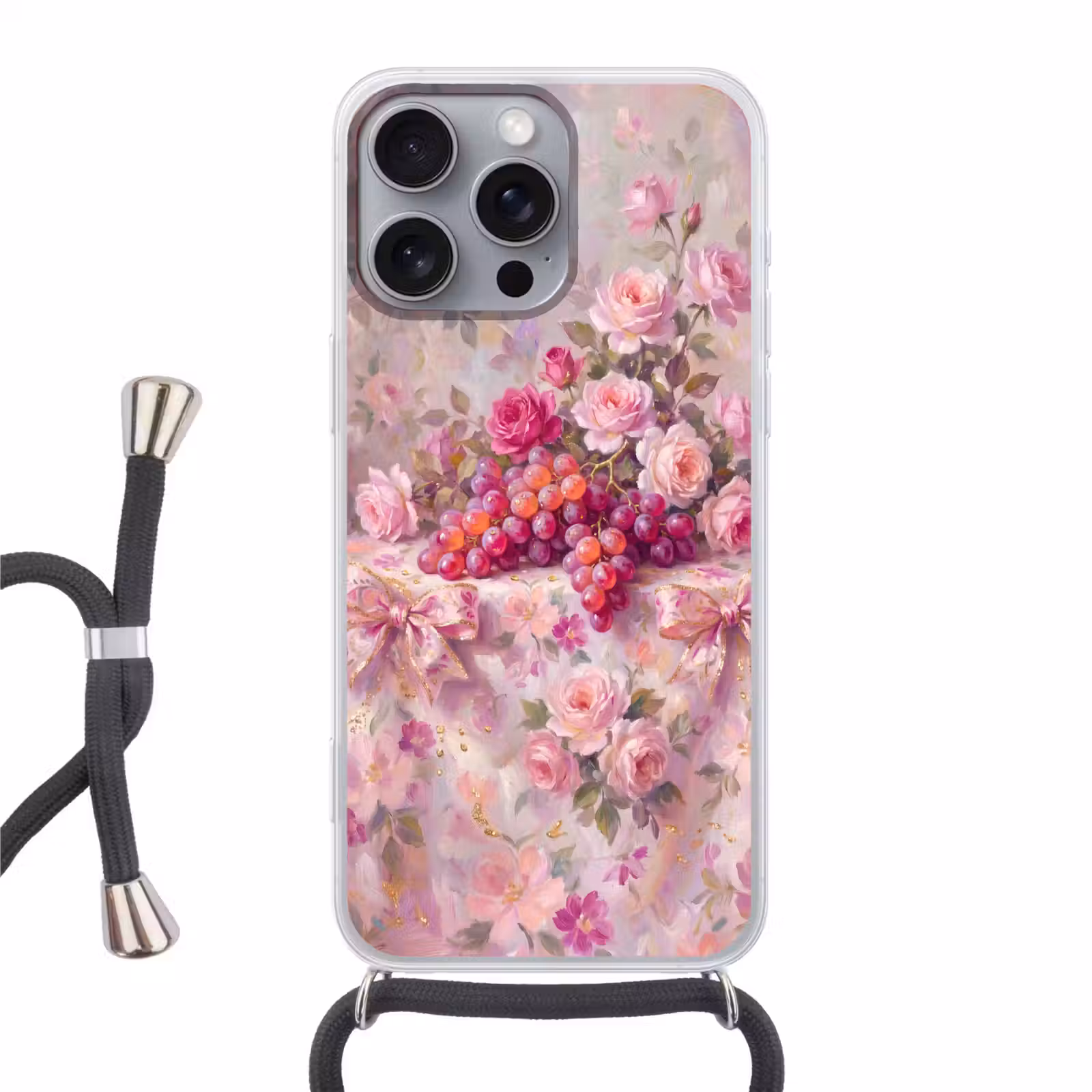 Telefoonhoesje met koord - Eten - Bloemen - Stilleven - Roze - Goud — 1