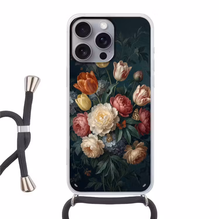 Telefoonhoesje met koord - Bloemen - Boeket - Natuur - Klassiek - Donker — 1