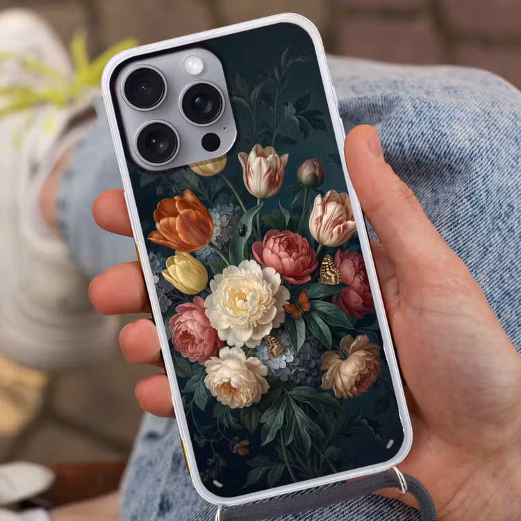 Telefoonhoesje met koord - Bloemen - Boeket - Natuur - Klassiek - Donker — 2