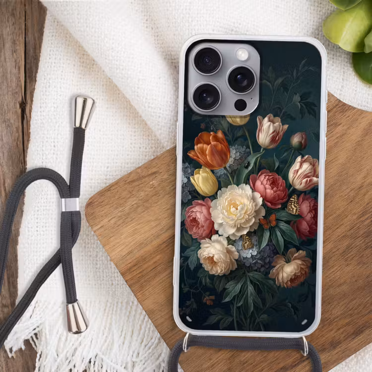 Telefoonhoesje met koord - Bloemen - Boeket - Natuur - Klassiek - Donker — 3