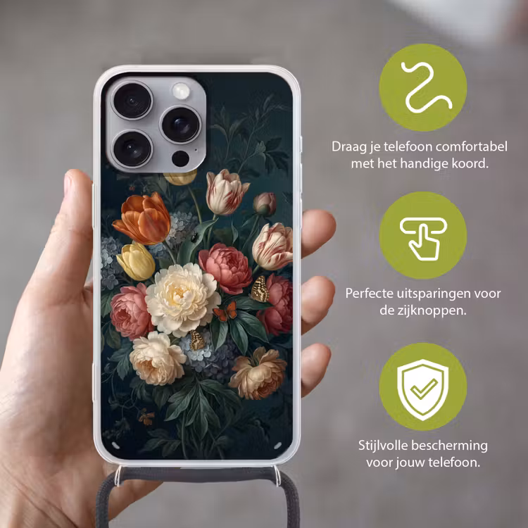 Telefoonhoesje met koord - Bloemen - Boeket - Natuur - Klassiek - Donker — 4