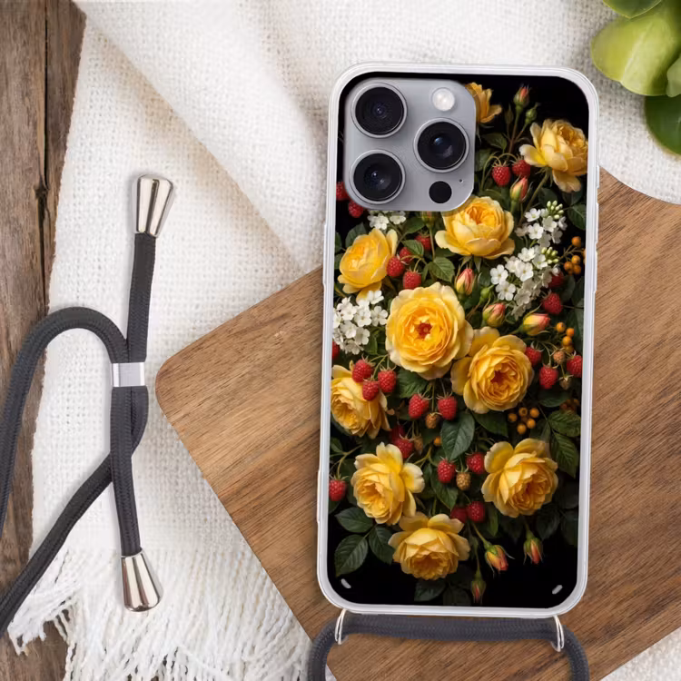 Telefoonhoesje met koord - Bloemen - Boeket - Natuur - Klassiek - Geel — 3