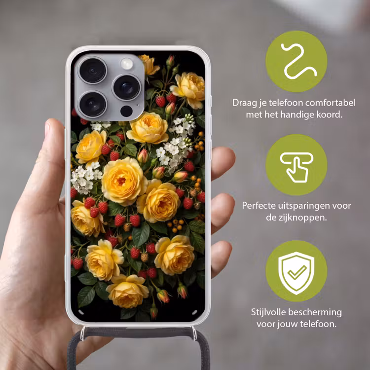 Telefoonhoesje met koord - Bloemen - Boeket - Natuur - Klassiek - Geel — 4