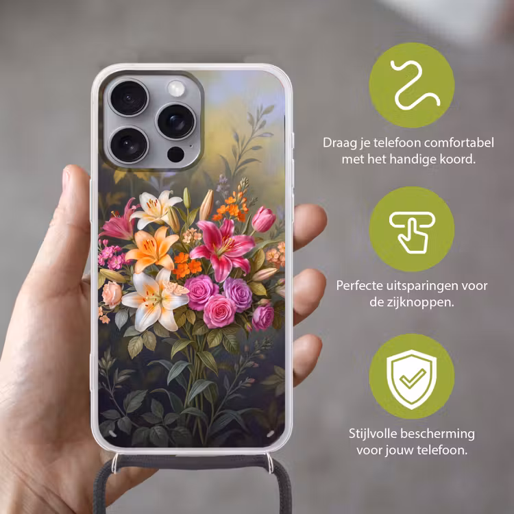 Telefoonhoesje met koord - Bloemen - Boeket - Natuur - Kleurrijk - Modern — 4