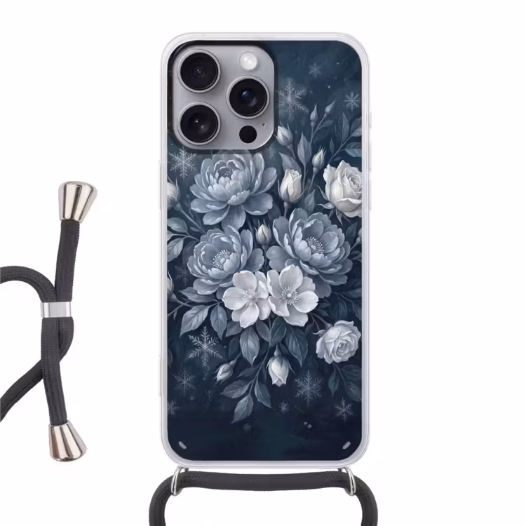 Telefoonhoesje met koord - Bloemen - Boeket - Winter - Abstract - Blauw — 1